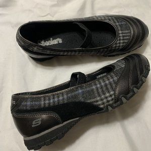 Skechers Pewter Black Plaid Newbie Leather Flats